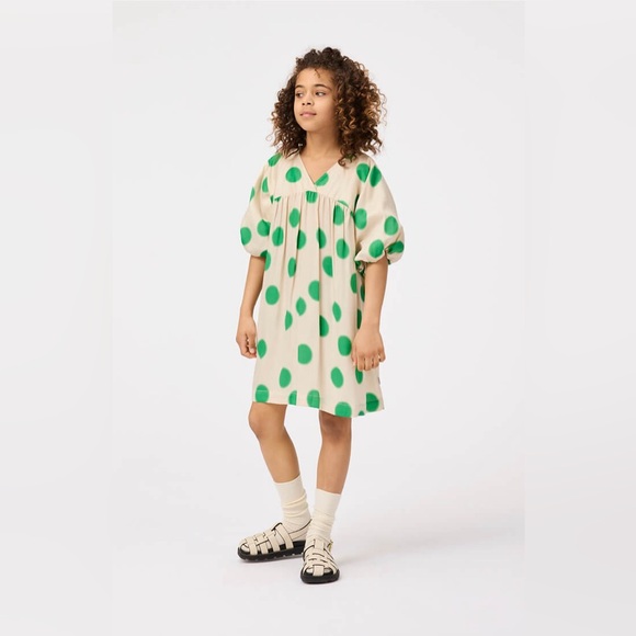 Molo Other - Molo Girls Green Polka Dot Dress Size 7/8 NWT Organic Viscose